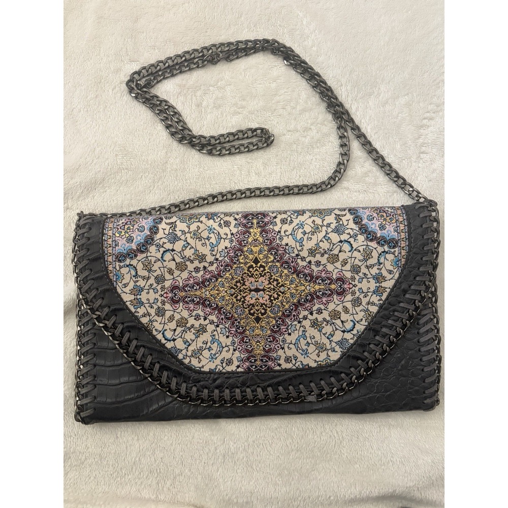 Python Print Snakeskin Clutch Style Handbag With Chain Strap And Turkish Print